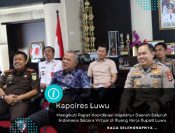 Kapolres Luwu Mengikuti Rapat Koordinasi Inspektur Daerah Seluruh Indonesia Secara Virtual di Ruang Kerja Bupati Luwu.